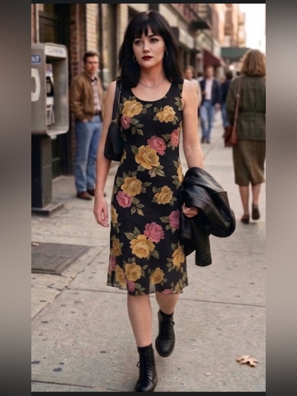 ST MICHAEL Marks Spencer Vintage 90s Floral Chiffon Layered Midi Dress CAN 10